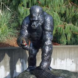 Statue at Point Defiance Park, based on famous photo of Ivan holding flower at his new home in the Atlanta Zoo.